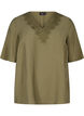 Viscose blouse with v-neck and embroidery detail, Green, Packshot image number 0
