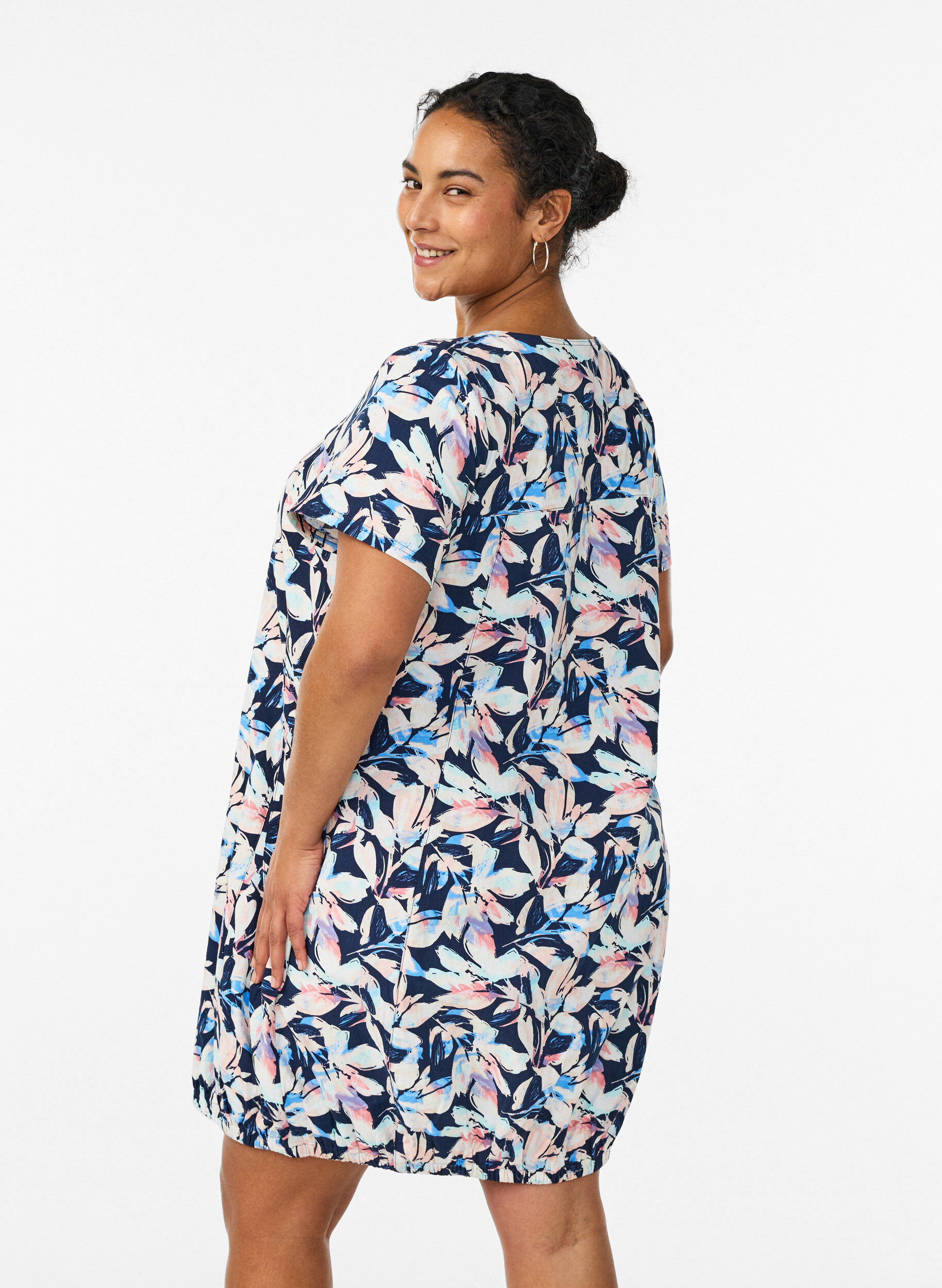 ZizzifashionShort-sleeved cotton dress with print, Blue, Model image number 2