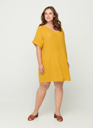 Short-sleeve cotton tunic, Golden Yellow, Model image number 2