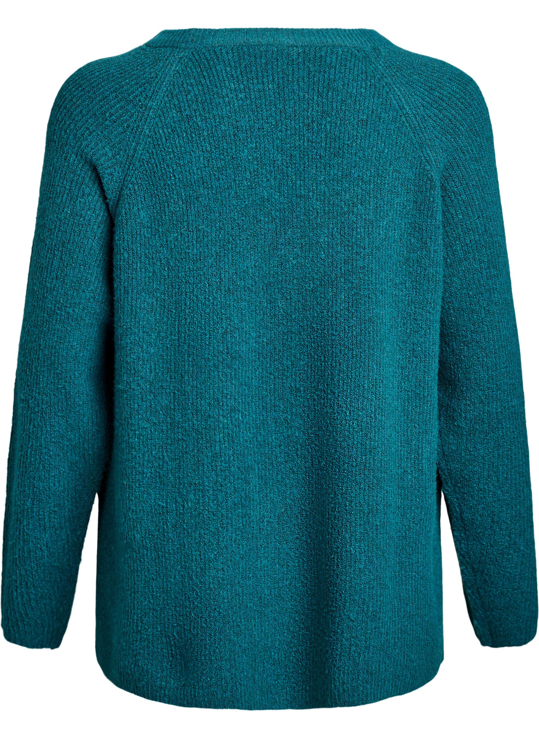 Zizzifashion Knitted jumper with a diagonal pattern and raglan sleeves, Green, Packshot image number 1