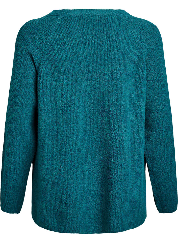 Knitted jumper with a diagonal pattern and raglan sleeves, Green, Packshot image number 1