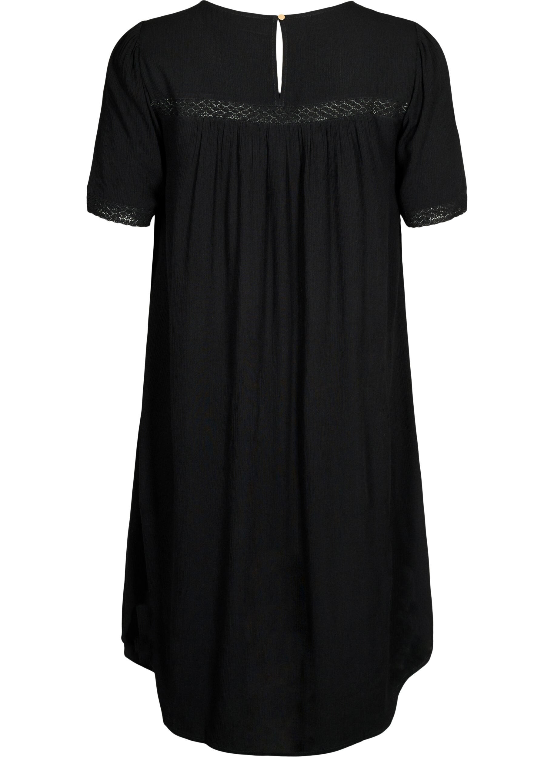 Zizzifashion Viscose dress with lace band, Black, Packshot image number 1