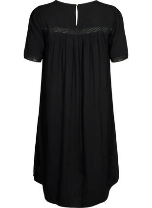 Viscose dress with lace band, Black, Packshot image number 1