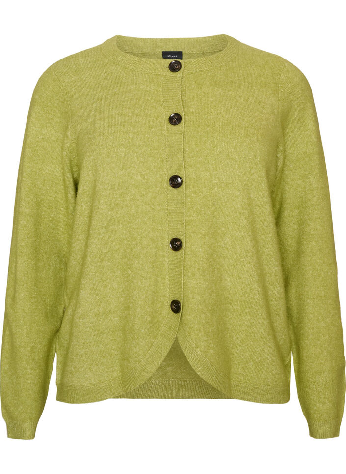 Cardigan with buttons and a rounded front, Green, Packshot image number 0