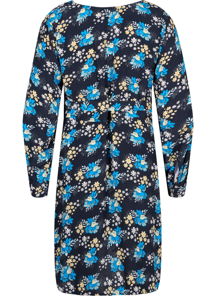 Floral maternity wrap dress in viscose, Blue, Packshot image number 1