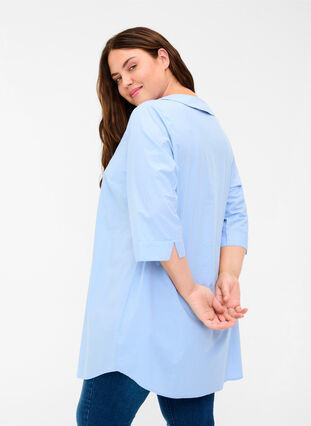 Cotton tunic with large collar, Blue Heron, Model image number 1