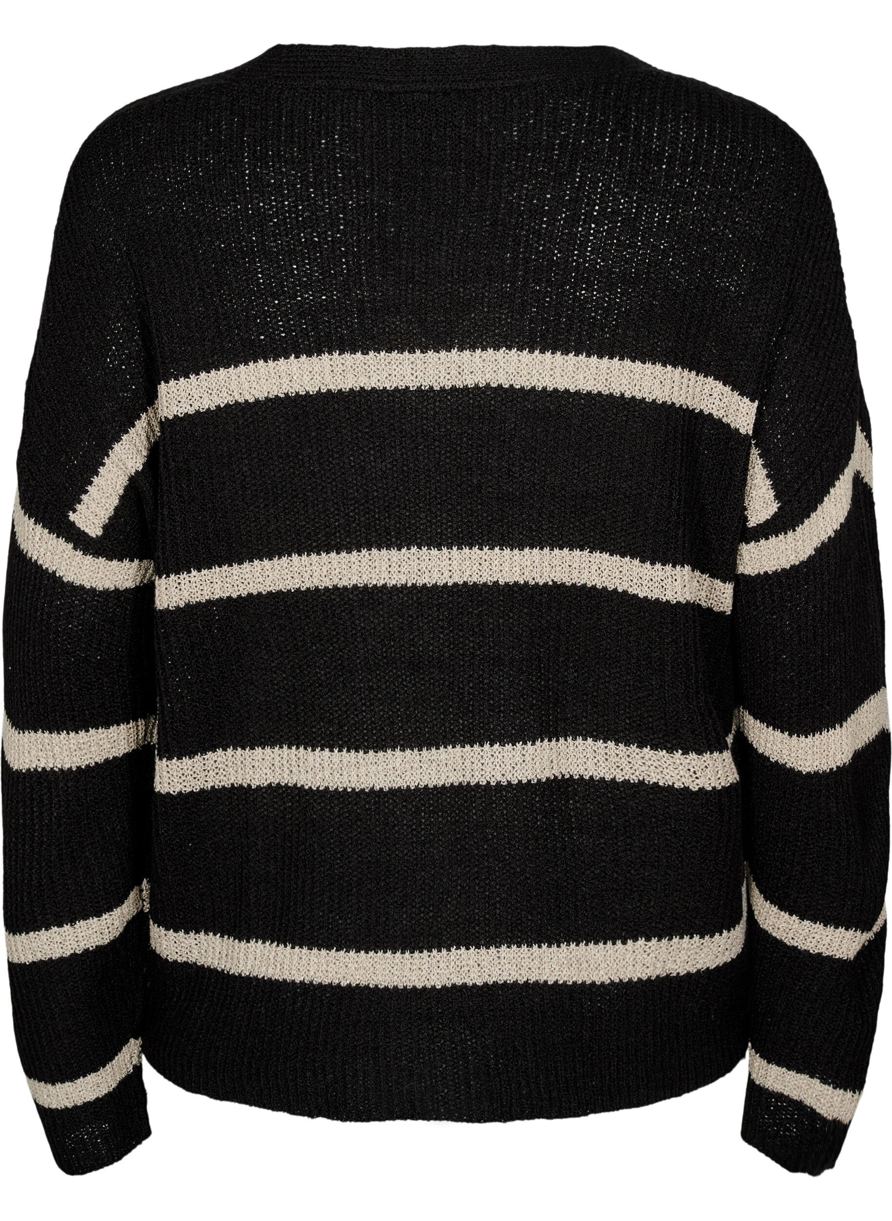 Zizzifashion Knitted cardigan with stripes and buttons, Black, Packshot image number 1