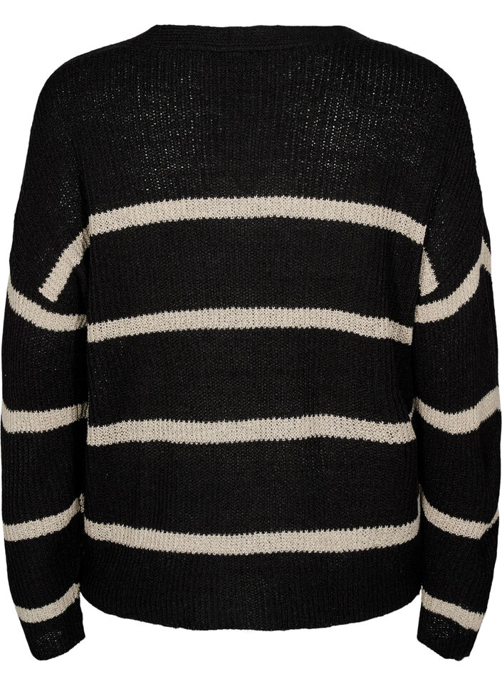 FLASH - Knitted cardigan with stripes and buttons, Black, Packshot image number 1