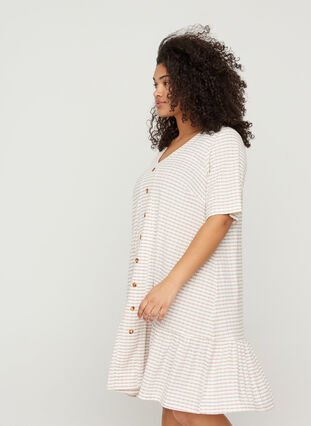Striped dress with short sleeves and v-neck, White Red Stripe, Model image number 0