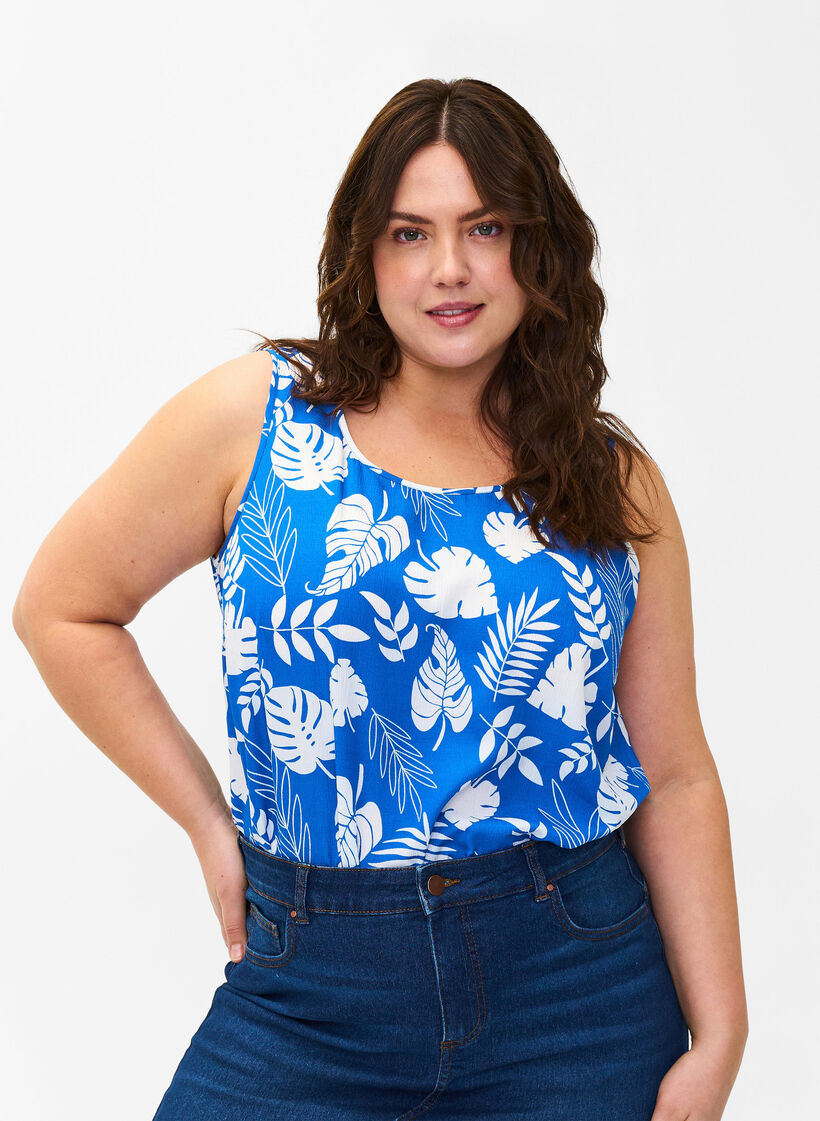 FLASH - Sleeveless top with print, Blue, Model image number 0