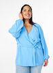 Long-sleeved wrap blouse with tie fastening, Light Blue, Model image number 0