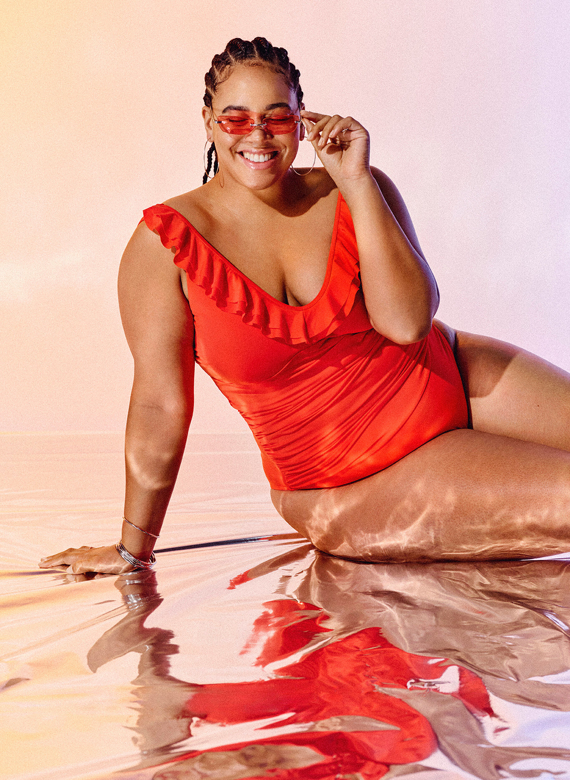 Zizzifashion Swimsuit with ruffles and removable padding, Orange, Image image number 0