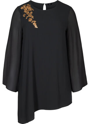 Tunic with an asymmetric hem and sequins, Black, Packshot image number 0