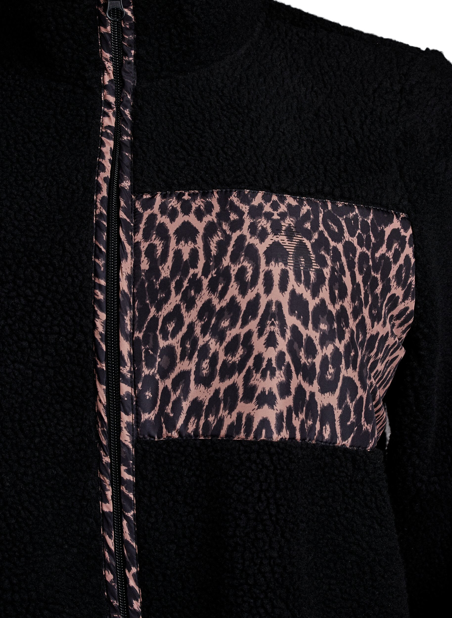 Zizzifashion Teddy fleece jacket with leopard details, Black, Packshot image number 2