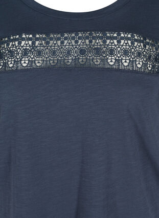 Cotton T-shirt with lace, Blue Nights, Packshot image number 2