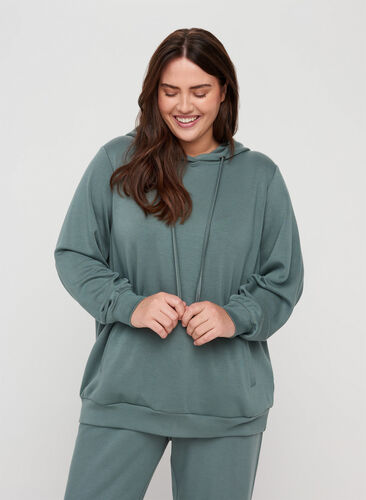 Sweatshirt with pockets and hood, Balsam Green, Model image number 0