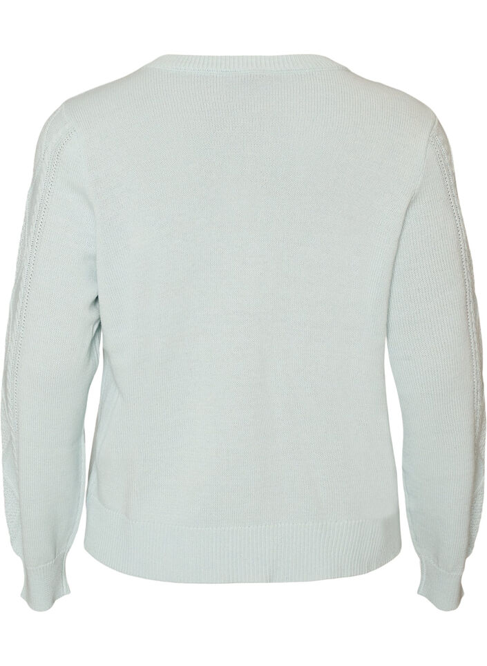Cable-knit cardigan with decorative buttons, Light Blue, Packshot image number 1
