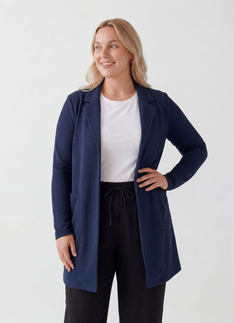 Long blazer with pockets, Blue, Model image number 0