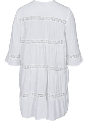 Viscose A-line dress with lace trim, White, Packshot image number 1