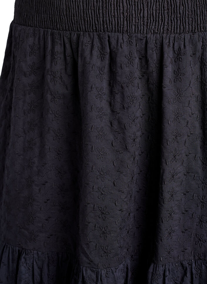 Ankle-length cotton skirt with a smocked waist, Black, Packshot image number 2