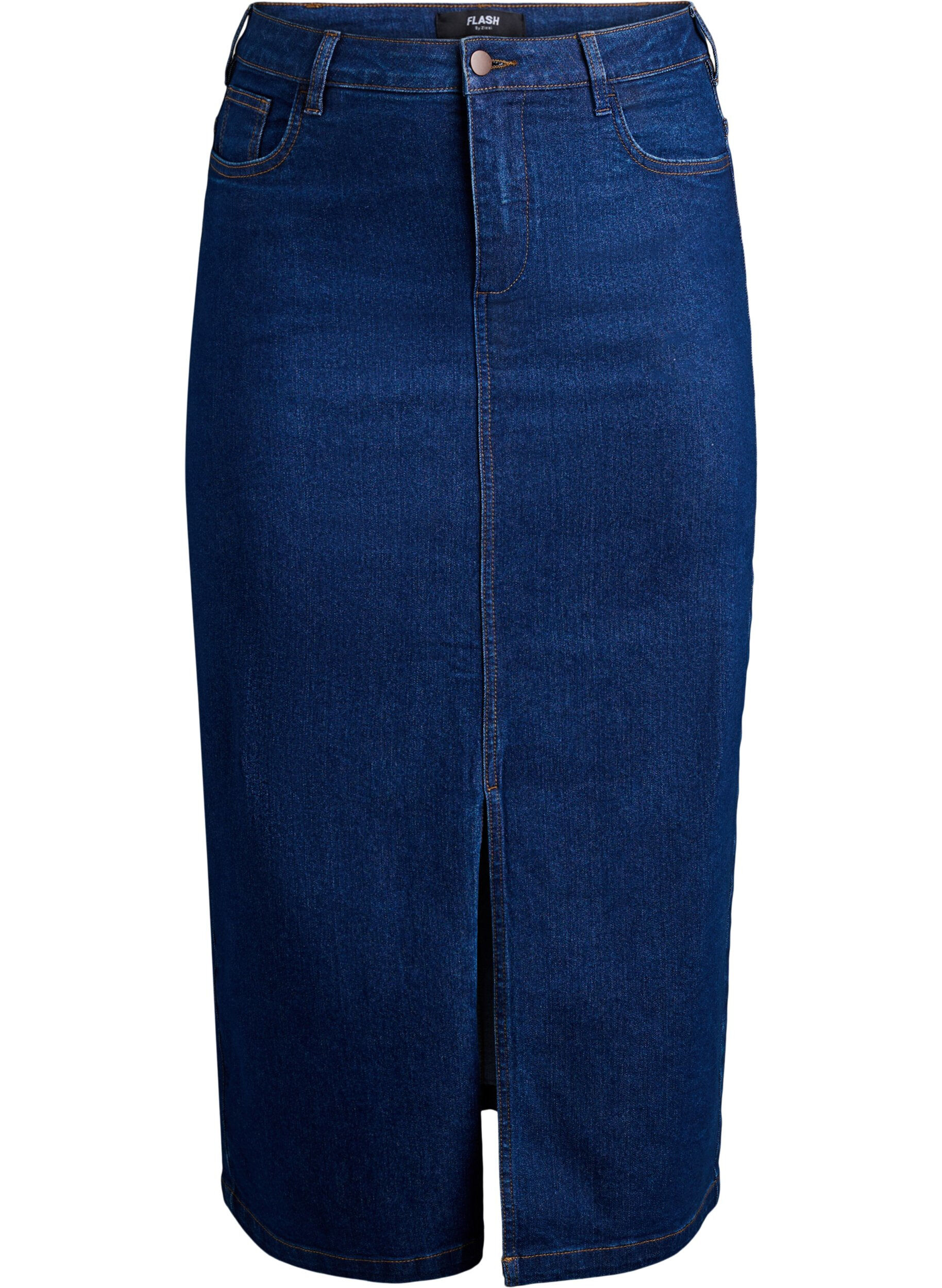 FLASH - Midi denim skirt with a front slit