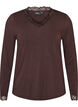 Viscose blouse with lace trim and V-neck, Brown, Packshot image number 0