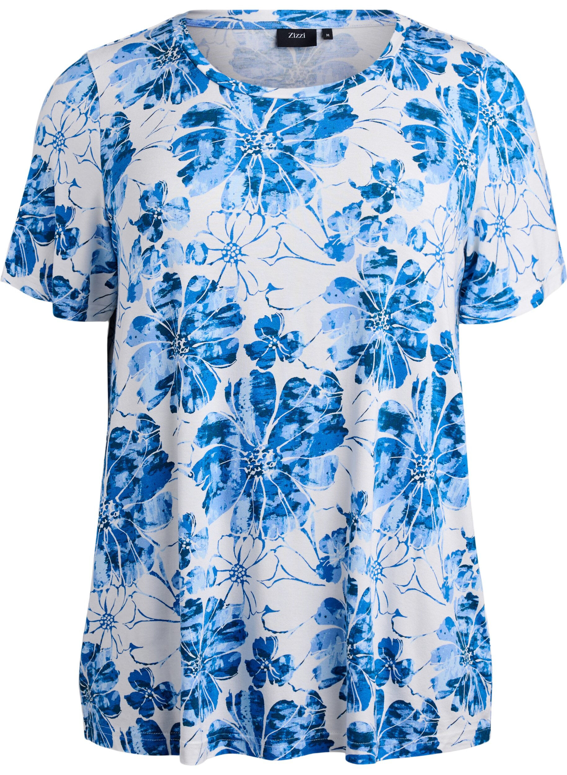 Zizzifashion T-shirt with floral print, Blue, Packshot image number 0