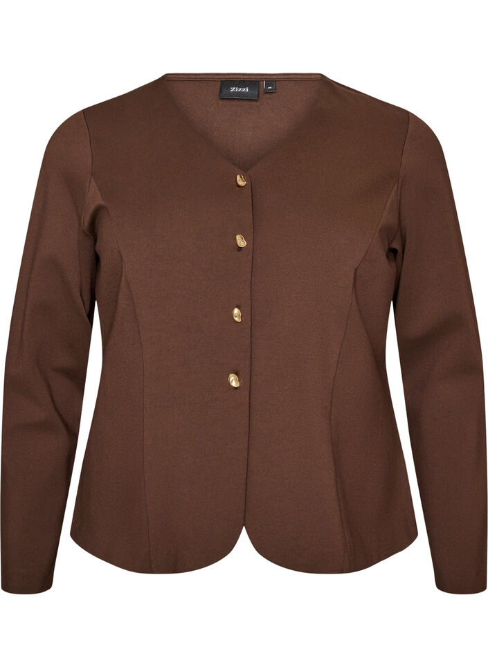 Fitted jersey cardigan with decorative buttons, Brown, Packshot image number 0