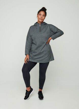 Long hooded sweatshirt, Dark Grey Melange, Model image number 2
