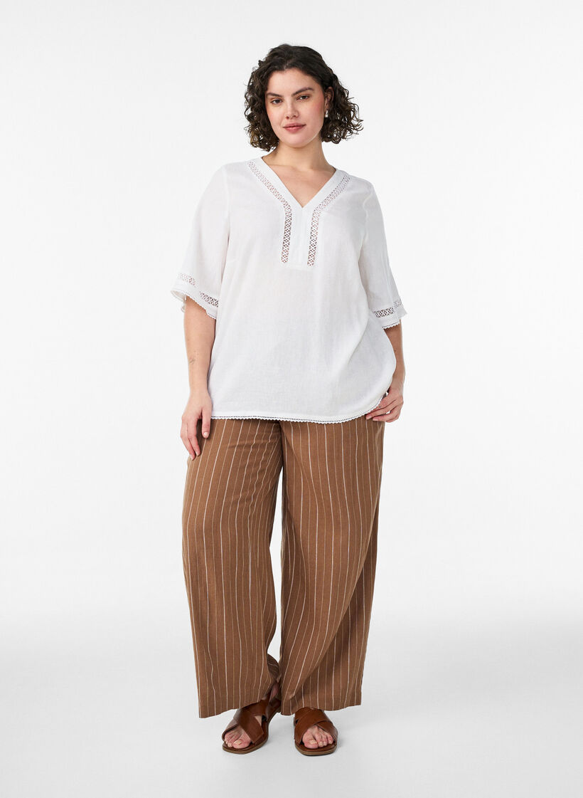 Wide-leg linen and viscose trousers, Brown, Model image number 0