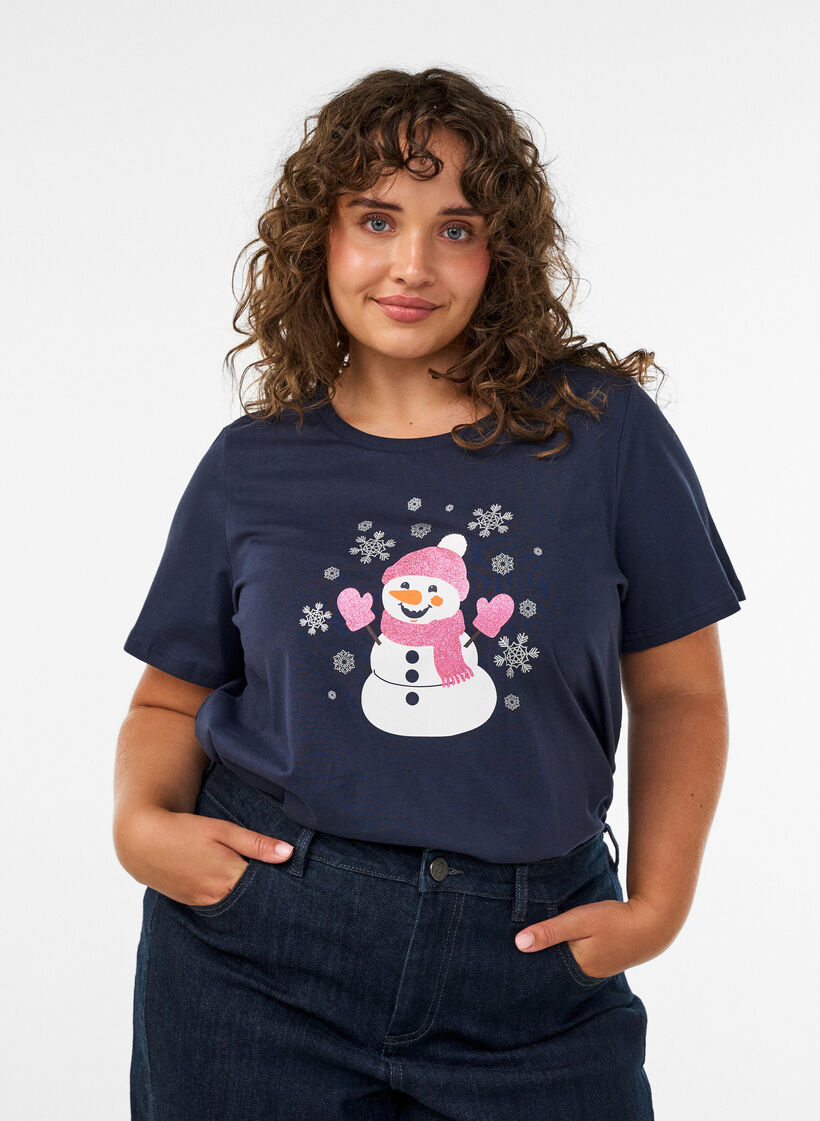Christmas t-shirt in organic cotton, Blue, Model image number 0
