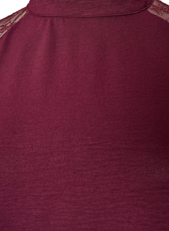 Blouse with short lace sleeves and high neck, Red, Packshot image number 2