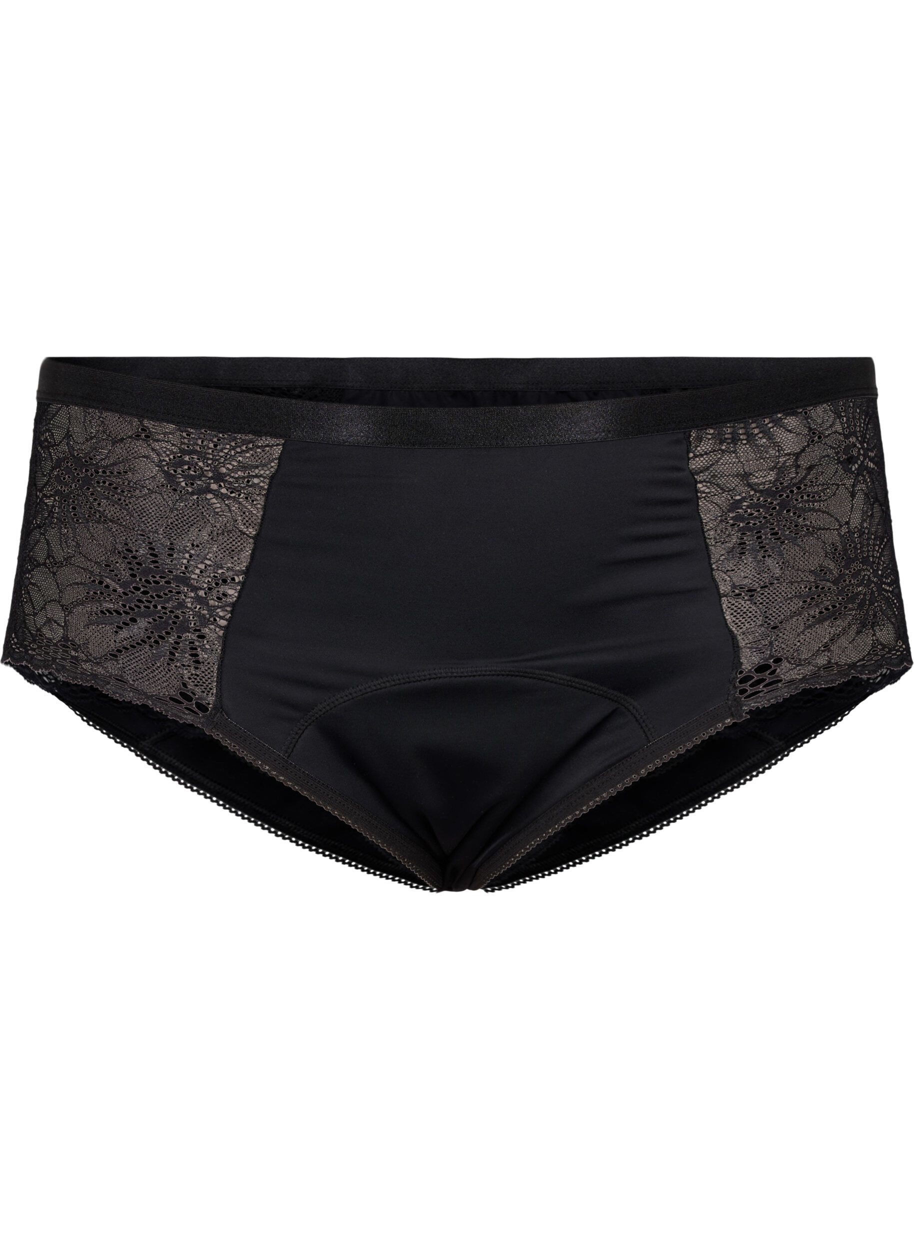 Zizzifashion Hipster period panties with lace, Black, Packshot image number 0