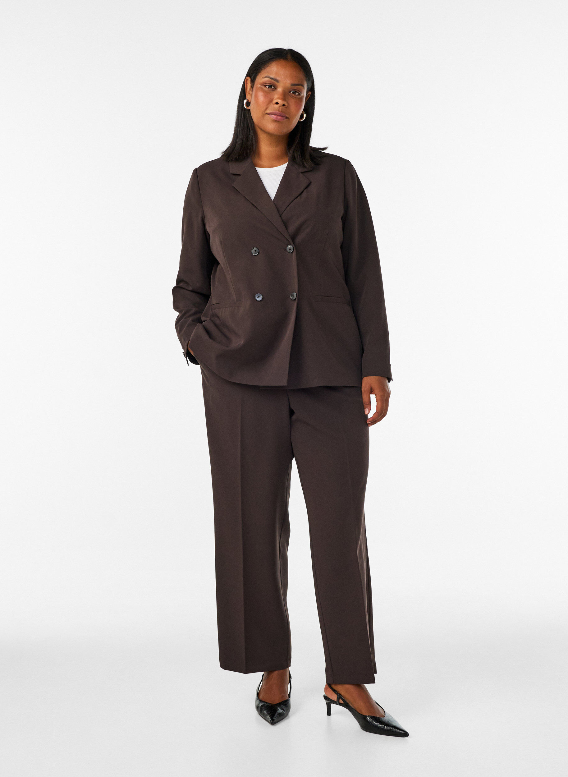ZizzifashionDouble-breasted blazer with a loose fit, Brown, Model image number 1