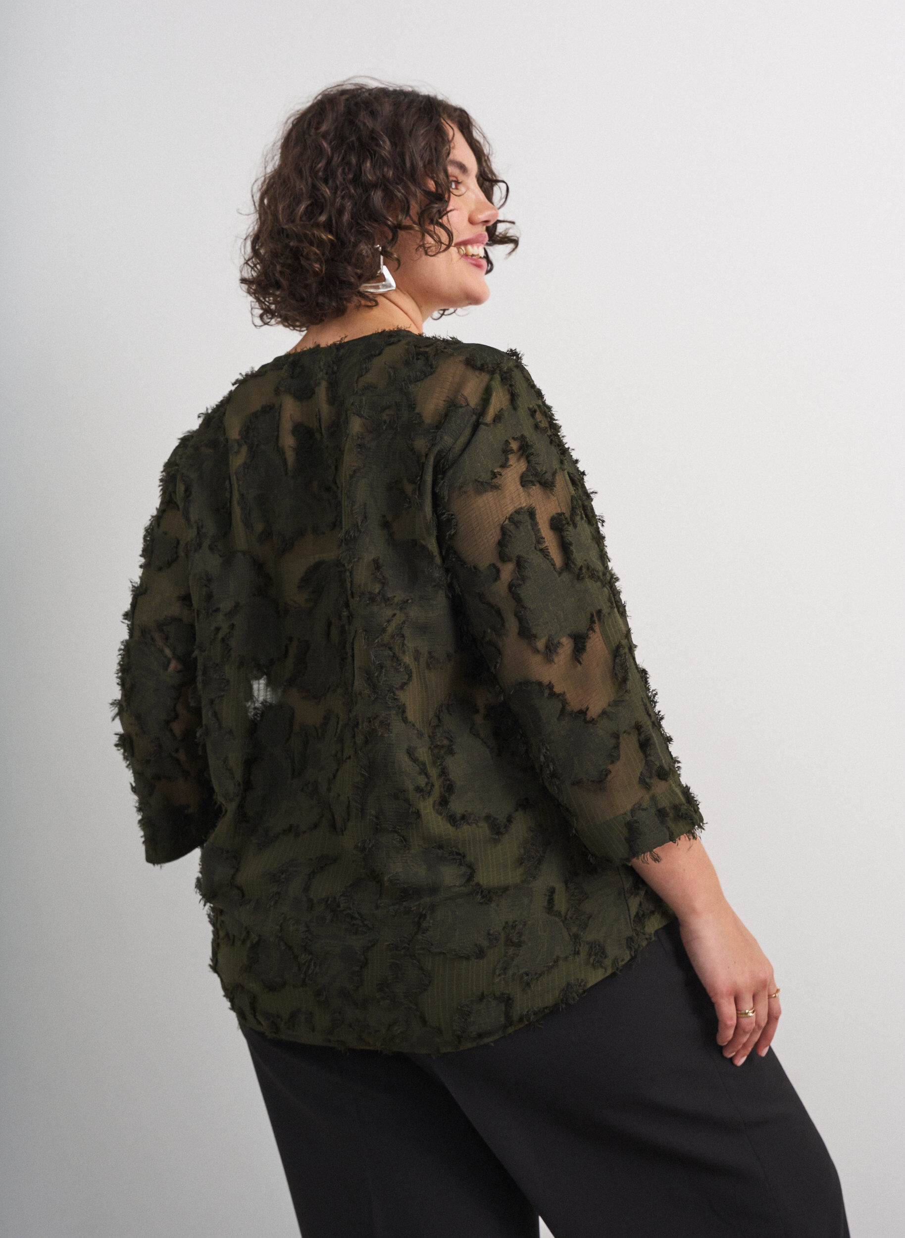 ZizzifashionBlouse with frayed threads and texture, Green, Model image number 2