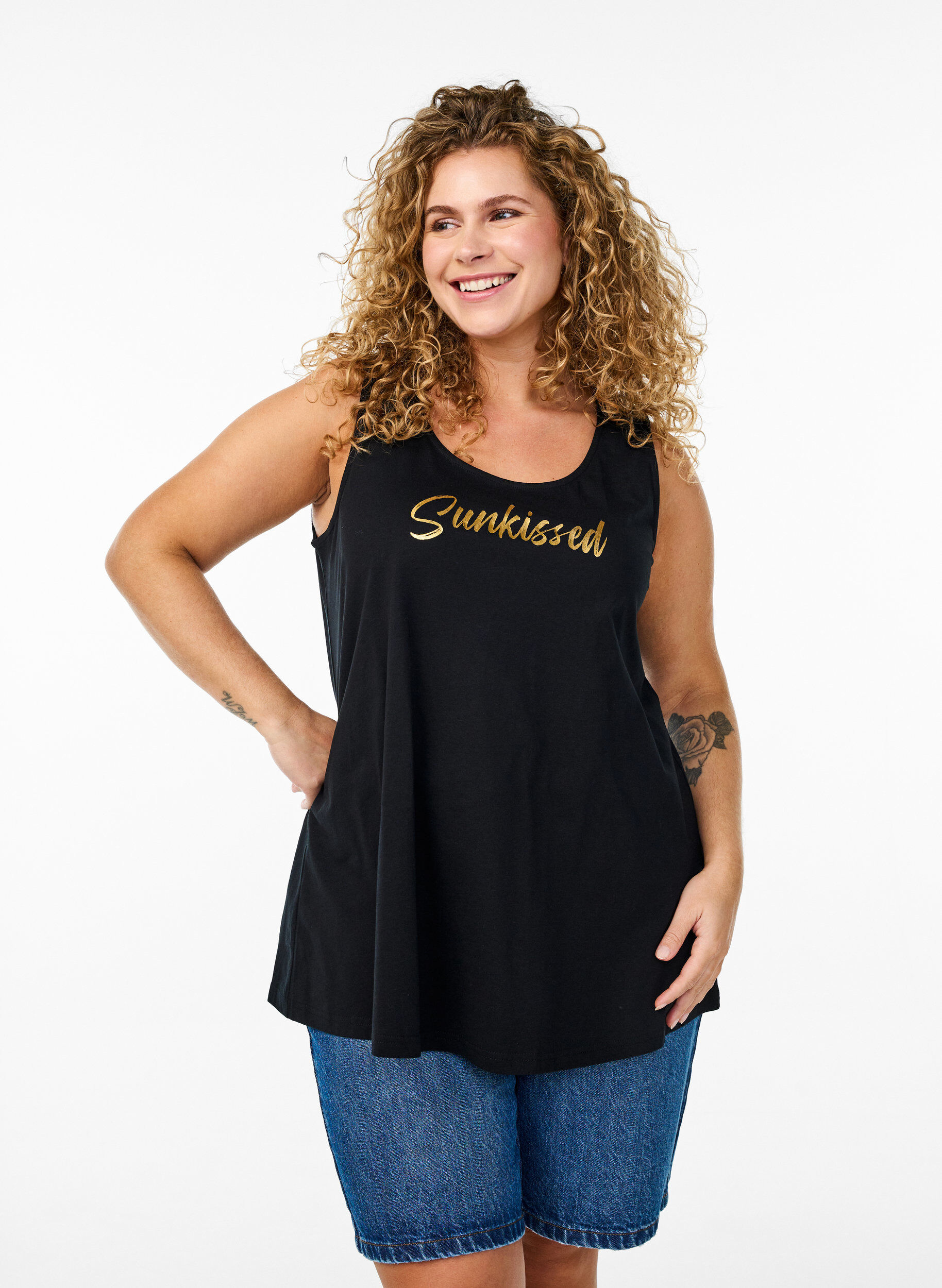 Zizzifashion Cotton top with a-shape, Black, Model image number 0