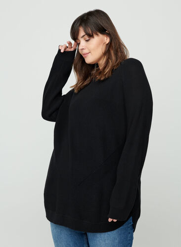 Knitted blouse with a round neckline, Black, Model image number 0