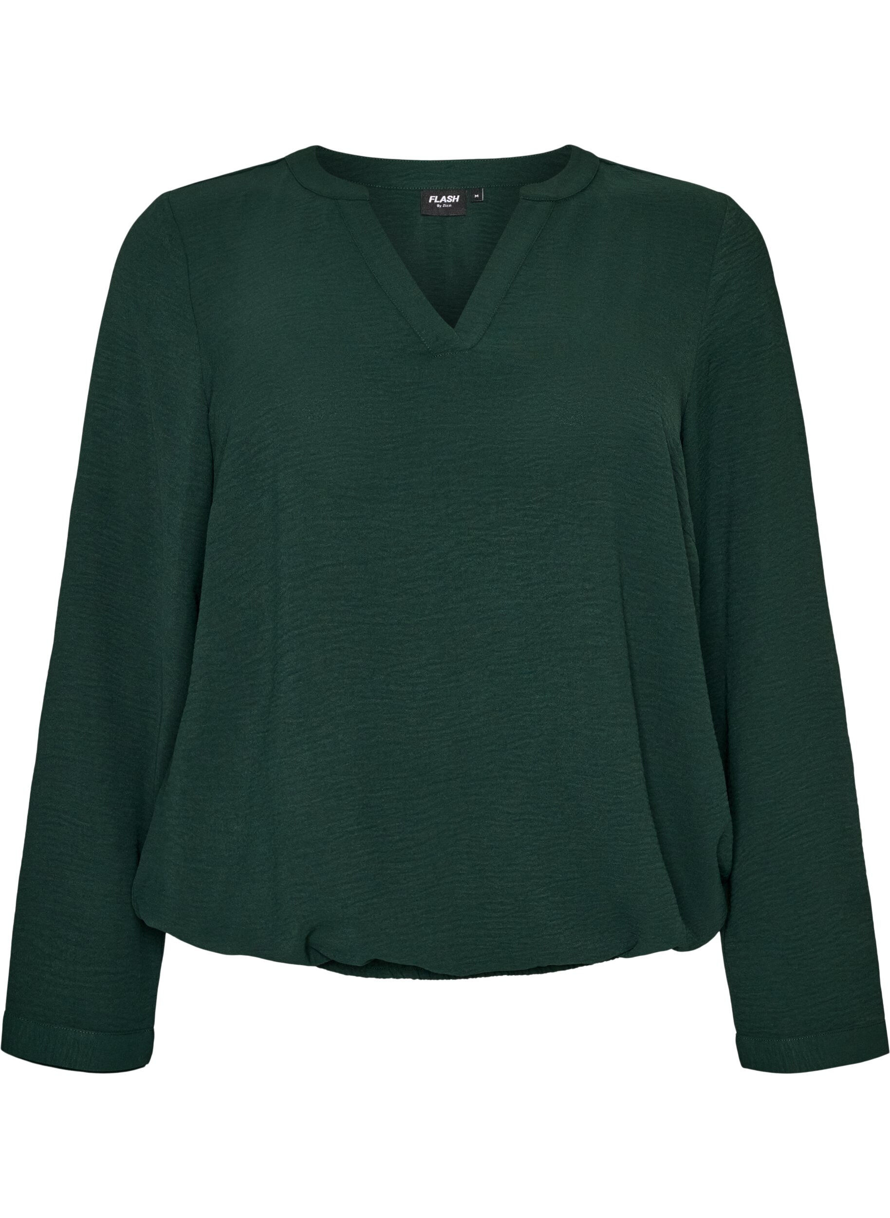 ZizzifashionBalloon silhouette blouse with V-neck, Green, Packshot image number 0