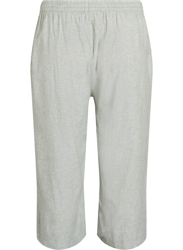 Cropped trousers in linen and viscose, Green, Packshot image number 1