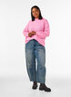 Ribbed jumper with puff sleeves and buttons, Pink, Model image number 1