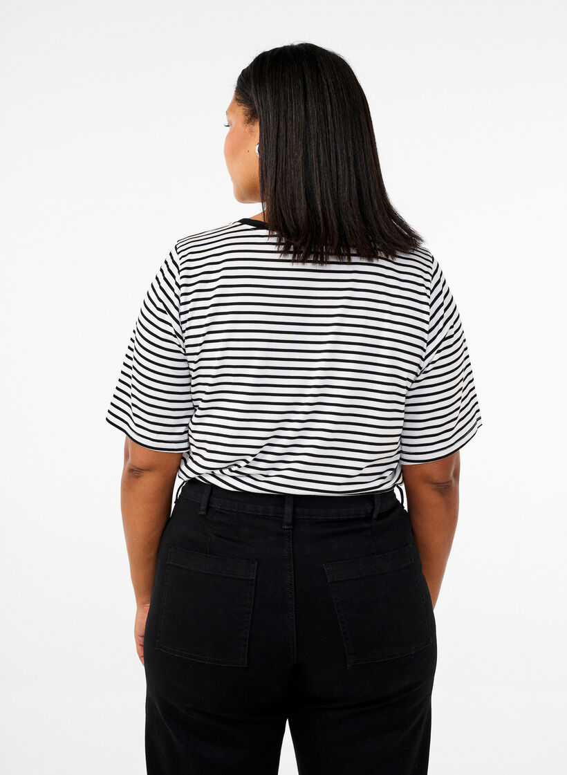 T-shirt with TENCEL™ Lyocell and stripes, White, Model image number 1