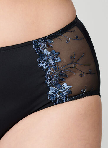 Briefs with mesh and colored lace, Black Blue Comb, Model image number 1