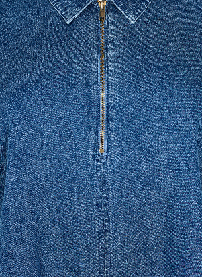 Short denim dress with zipper and 3/4 sleeves, Blue, Packshot image number 2