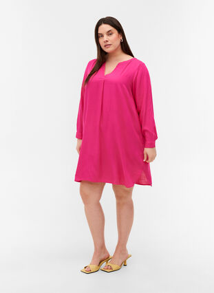 Long-sleeved dress in viscose, Fuchsia Purple, Model image number 2