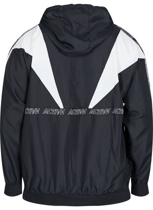Hooded exercise jacket with print details, Black, Packshot image number 1