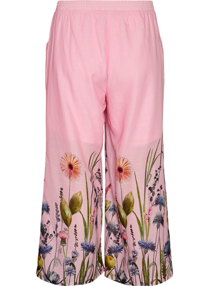 Trousers with floral print and wide legs, Pink, Packshot