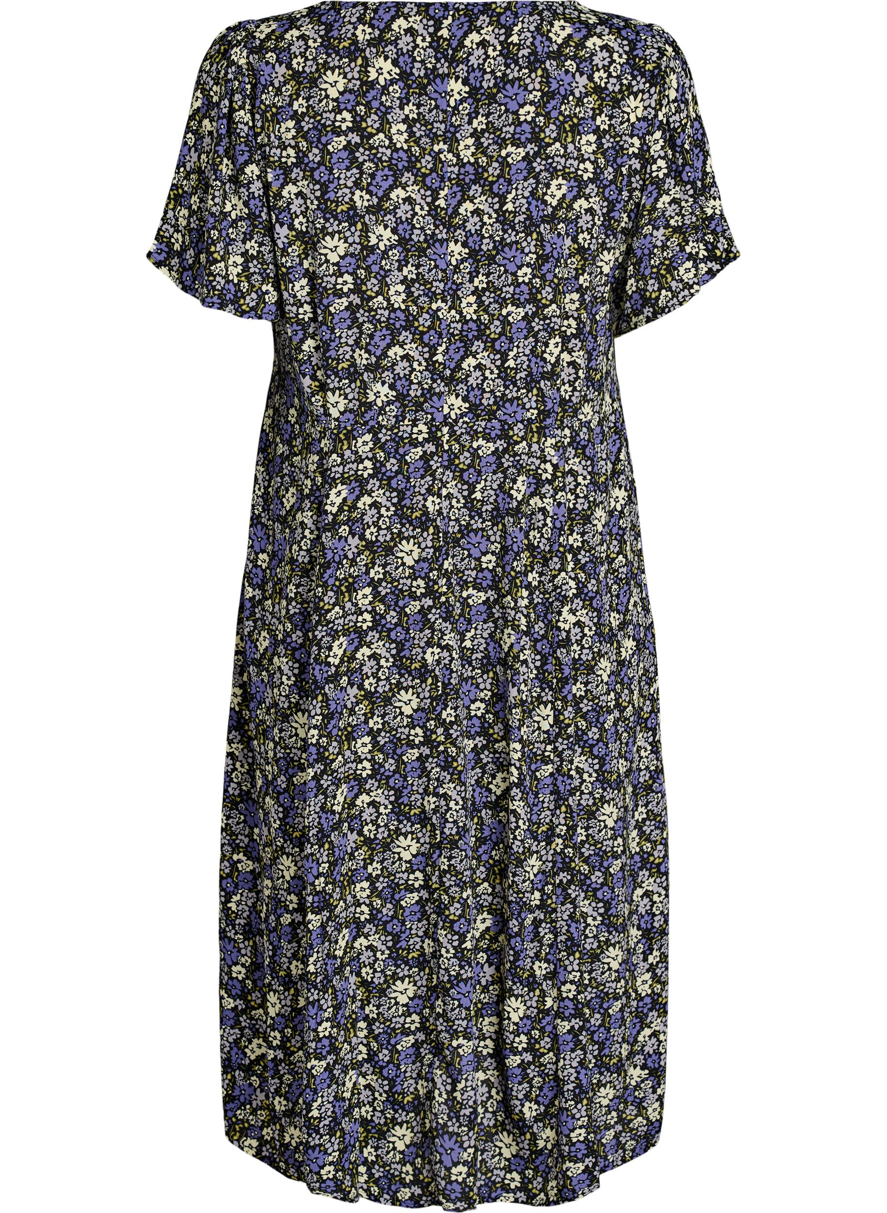 Zizzifashion Viscose midi dress with a floral print, Black, Packshot image number 1