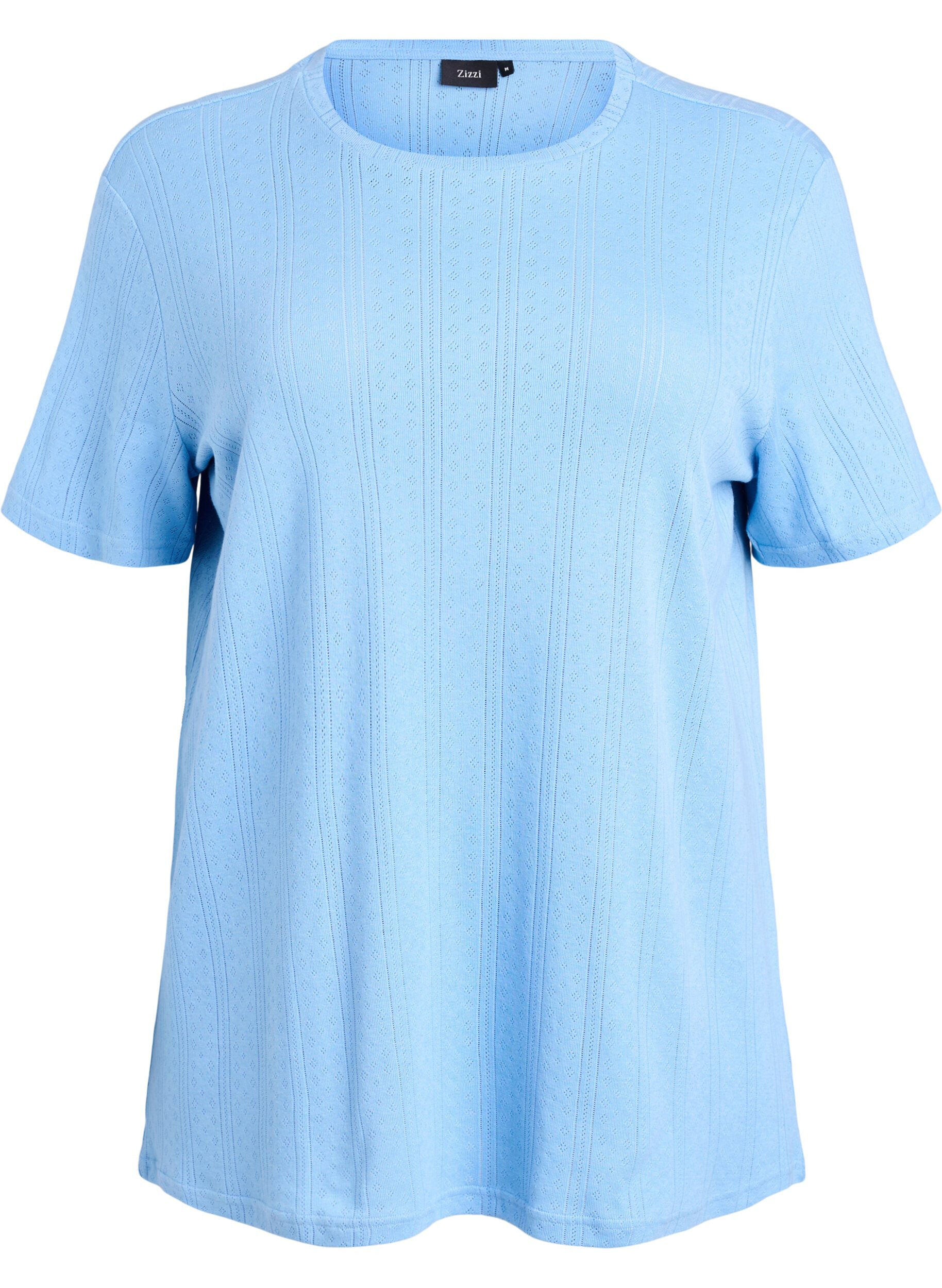 Zizzifashion Cotton T-shirt with eyelet embroidery, Light Blue, Packshot image number 0