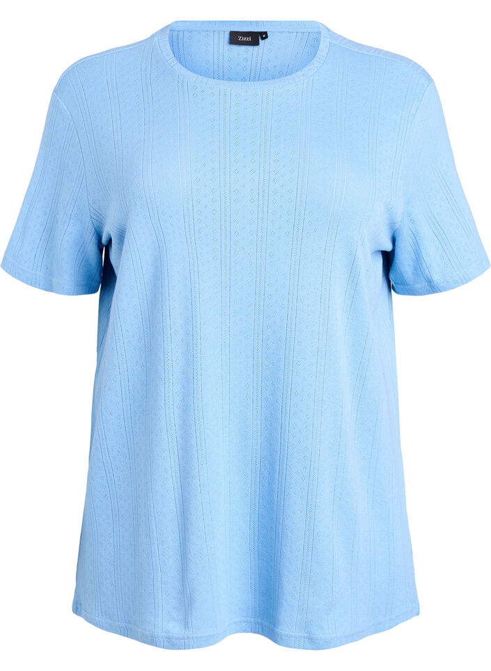 Cotton T-shirt with eyelet embroidery, Light Blue, Packshot image number 0
