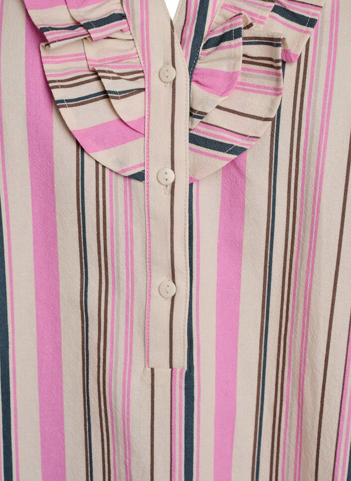 3/4 sleeve blouse in cotton with stripes, Vanilla, Packshot image number 2